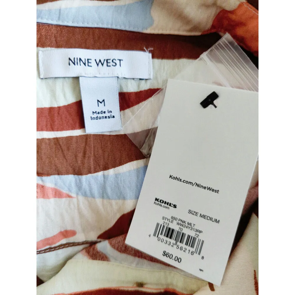 Nine West Women Animal Print Midi Shirt Dress Medium NWT Mob Wife Tropical Beach - Image 8