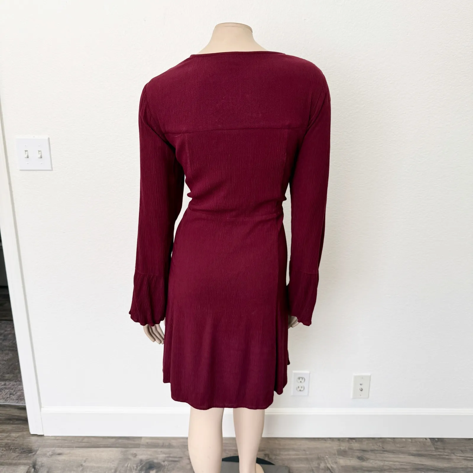 [Torrid] Burgundy Maroon Red Crinkle Gauze Lace Up Skater Boho Mini Dress Sz 1X - Image 3