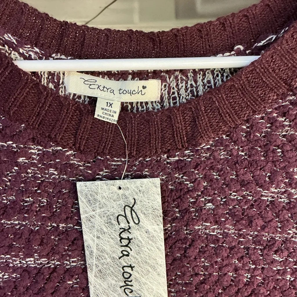 Extra Touch Maroon Knit Mini Dress Purple Size 1X - Image 4