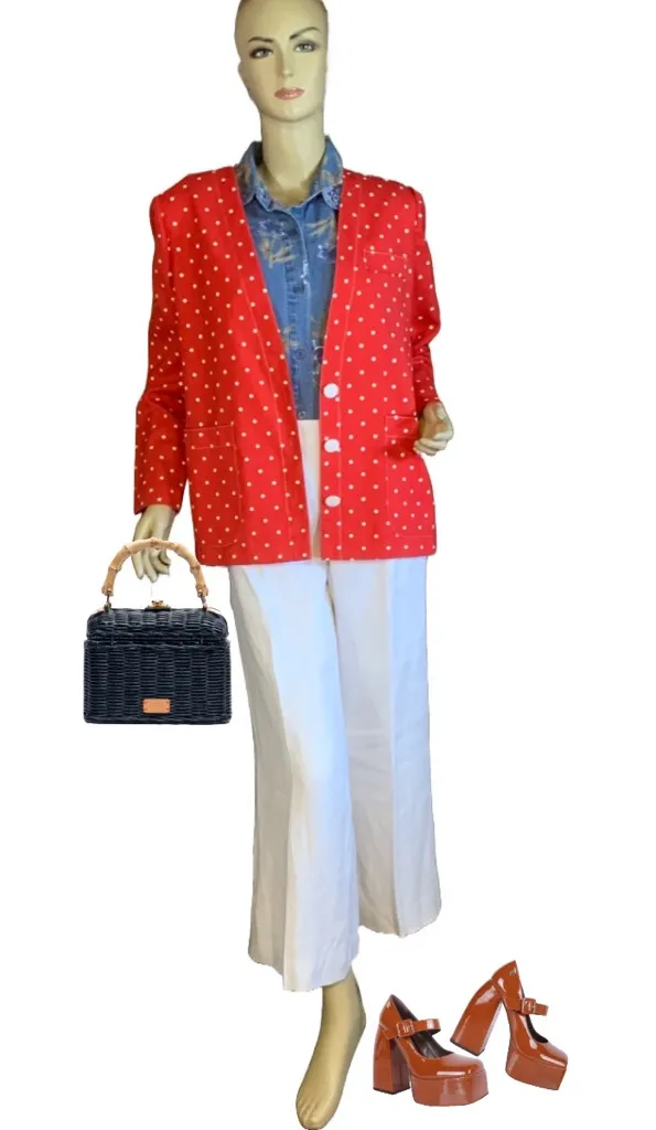 VINTAGE 1980'S LESLIE FAY RED & WHITE POLKA DOT COTTON JACKET (10) - Image 2