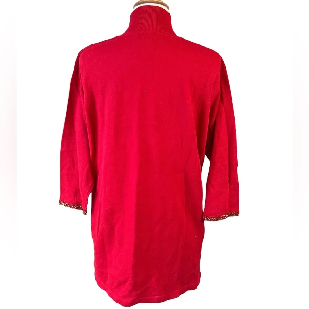 Vintage Carol Pattergan Red Linen Blend Jeweled Turtleneck Sweater Size M - Image 13
