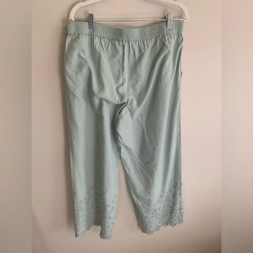 Soft Surroundings Bois De Fleurs Pants Wide Leg Seaglass Boho Size PL - Image 4