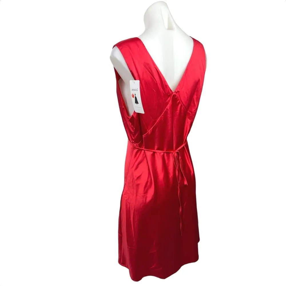 NEW Zesica Red Silk Satin Deep V Tie Back Sleeveless Party Mini Dress Size L Size L - Image 3