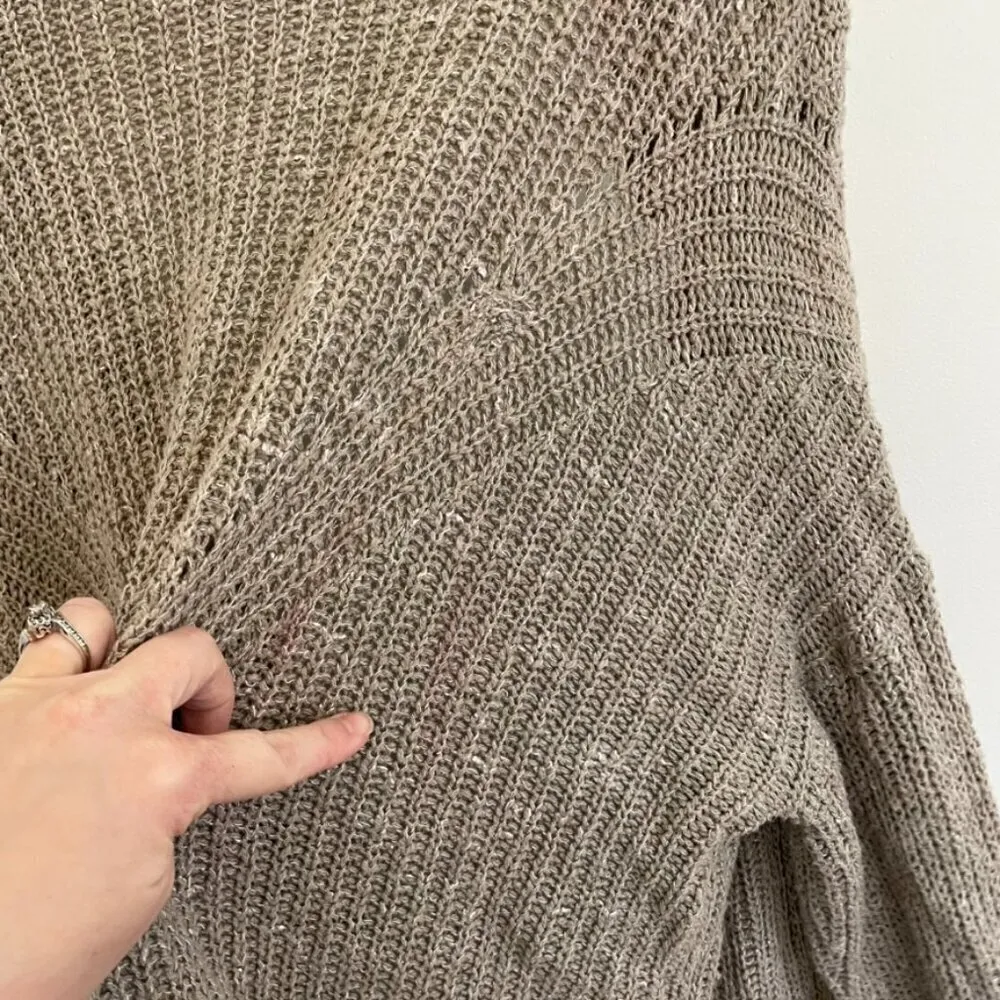 MAURICES Taupe Tan Brown Chunky Knit Notch / Split Neck Open Cardigan Sweater XL - Image 13