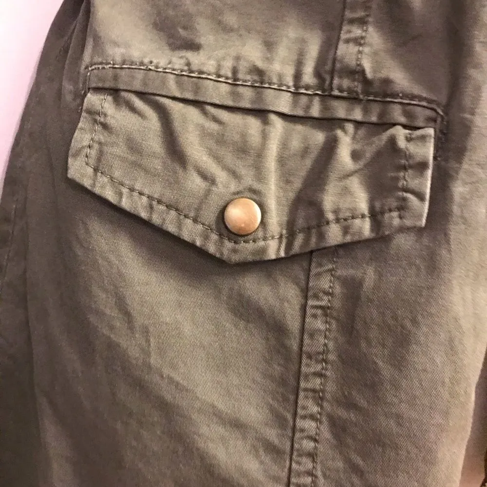 Utility Cargo Hooded Long Sleeve Zippered Jacket by New Look Army Green Medium - Image 9