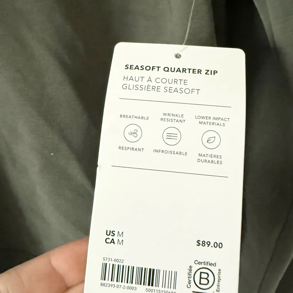 NWT Athleta Forest Seasoft Quarter Zip Pullover in Washed Green Size M - Image 4