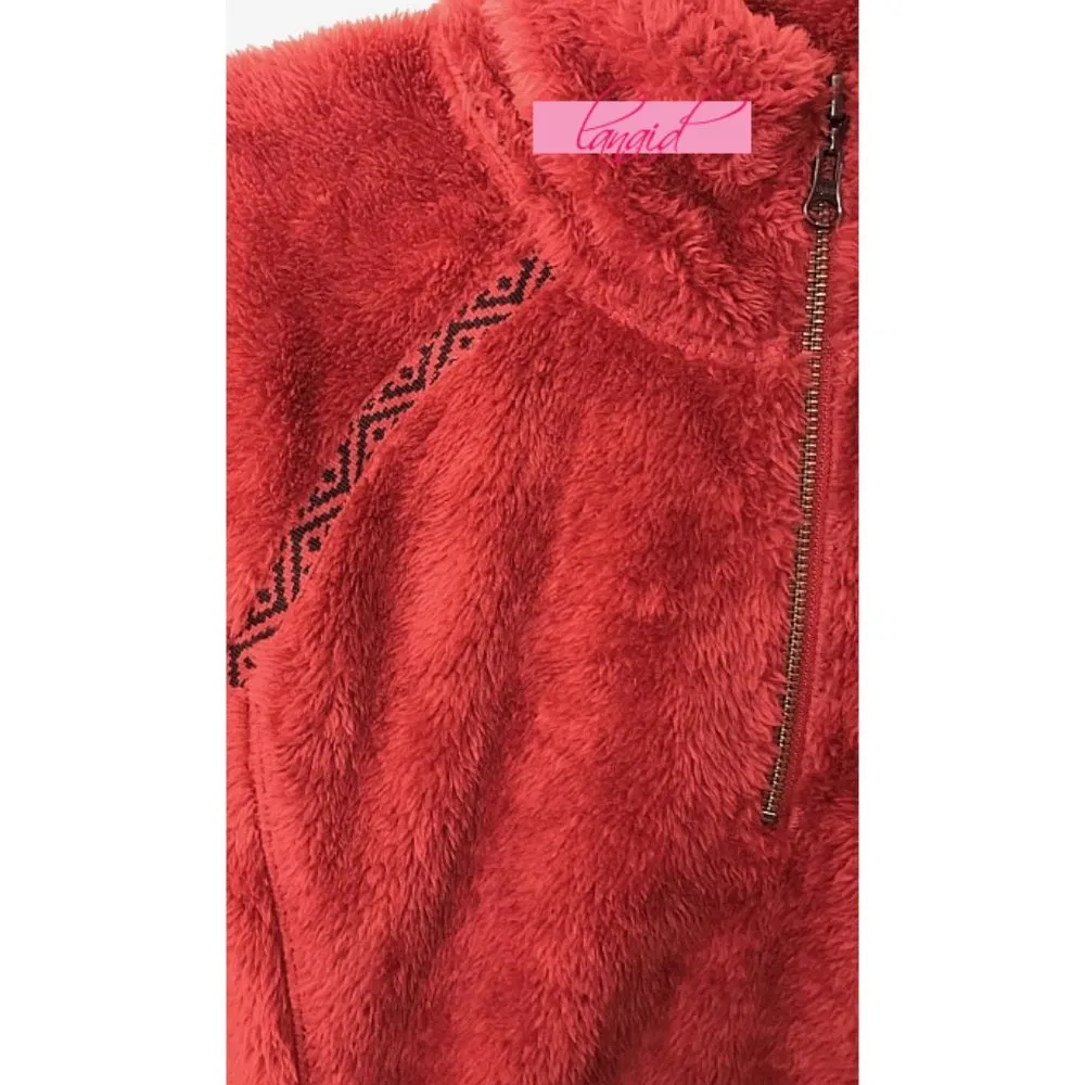 True Grit Plush Half-Zip Pullover Brick Warm Sherpa Fuzzy Teddy Shearling - Image 3