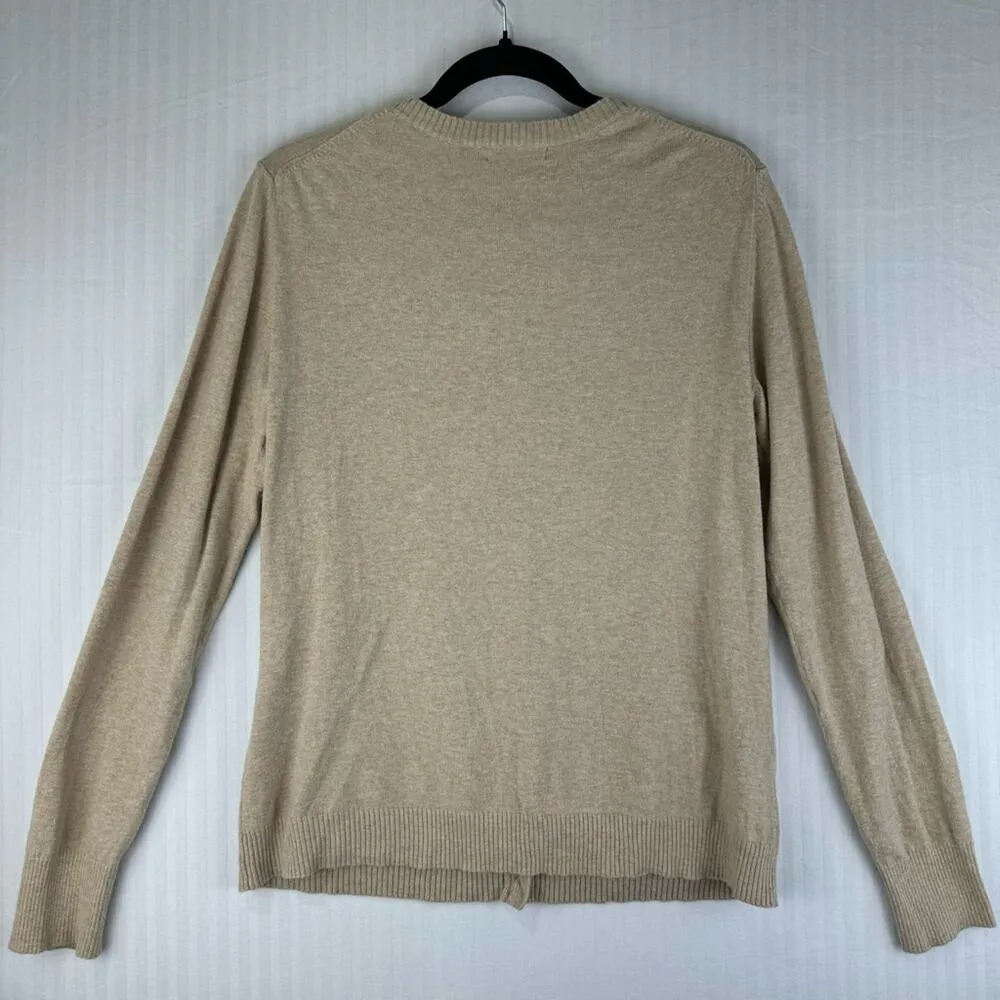 Cherokee Button Up Cardigan Tan Knit Sweater Women Size Large Pink Argyle Print - Image 5