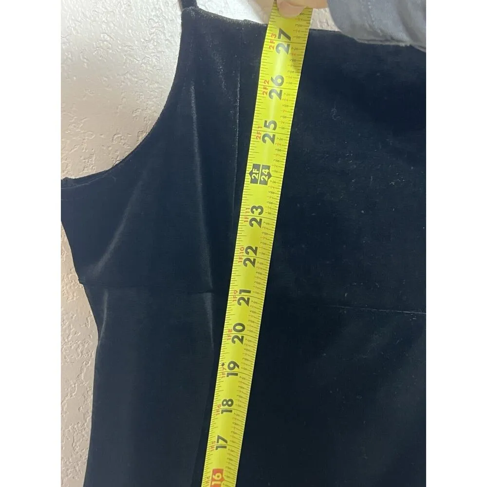 Velour Black Mini Dress Sz L Spaghetti Straps Stretch Shimmer Goth Party New - Image 3