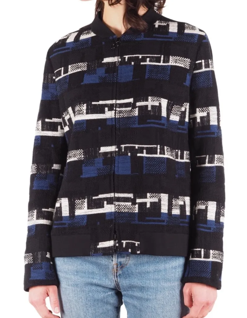 Akris Punto Switzerland Quiet Luxury Geometric Knit Bomber Jacket Sz 10 - Image 1