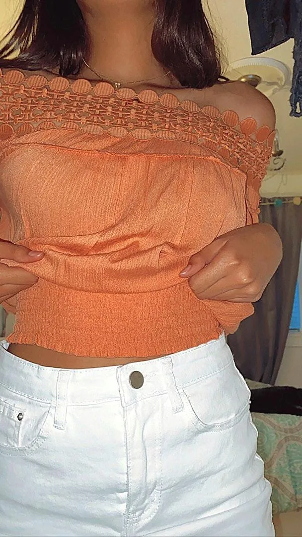 Coral Crop Top Off The Shoulder - Image 2