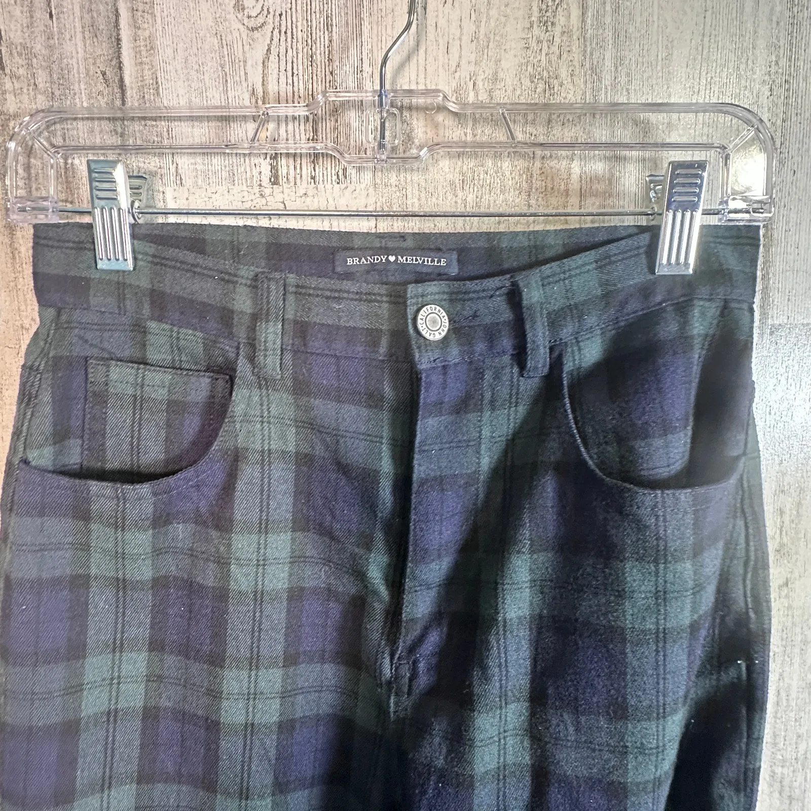Brandy Melville Plaid Pants – One Size – Green Blue Black Checkered Y2K Grunge - Image 6
