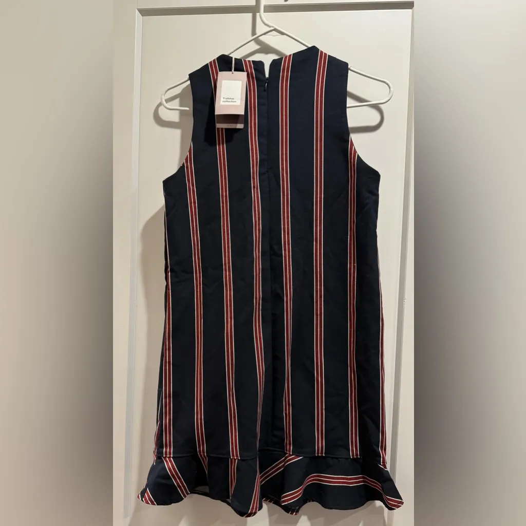 Zara Trafaluc Navy and Red Striped Mini Dress Size Small - Image 5
