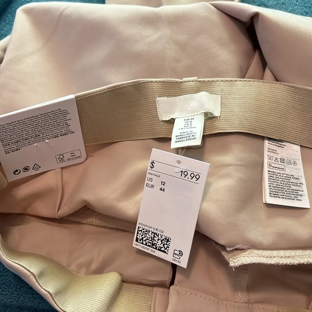 cream tan elastic waist slack straight leg trouser pants | 12 - Image 4