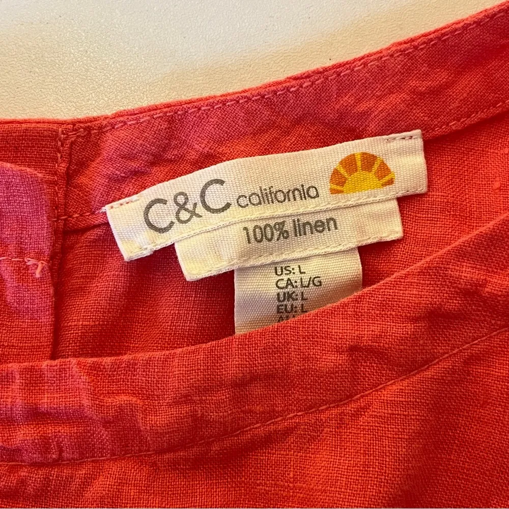 C&C California Linen Top Womens Large Coral Pink Button Back Boxy Lagenlook - Image 3