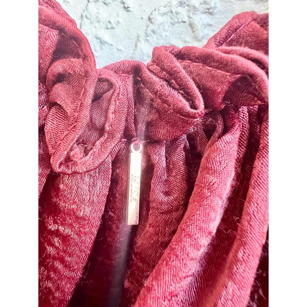 Misa Valerya Ruffle Trim Cold Shoulder Wrap Mini Dress Red Wine Women's Size XS - Image 6