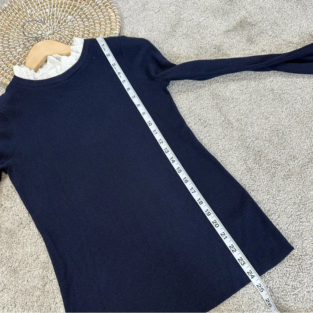 Tuckernuck Women’s Wool Blend Navy Rosemary Eyelet Knit Top Sweater Longsleeve M Blue Size M - Image 13