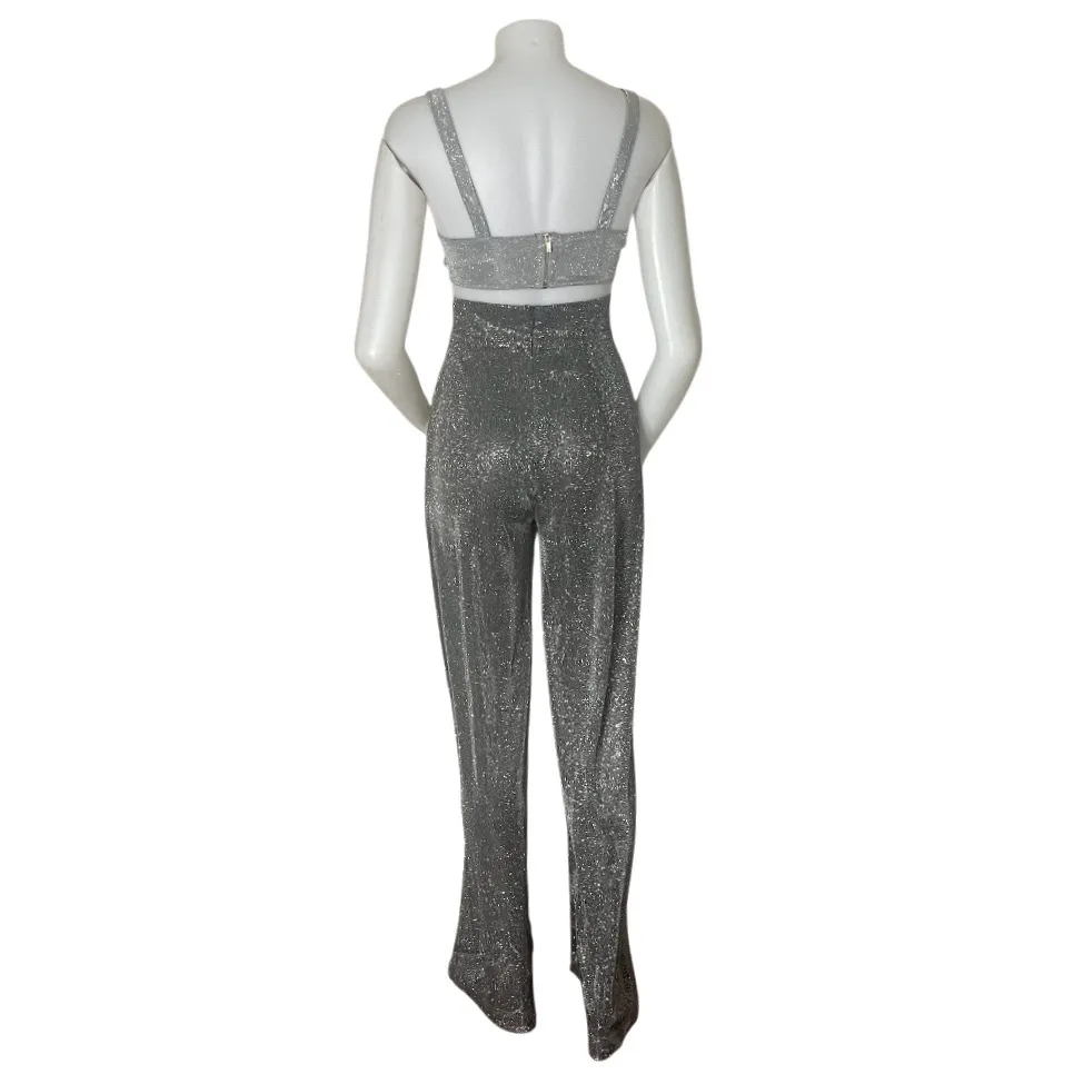 HOUSE OF CB Margarita Pants Sparkly Wide Leg Grey Silver Womens Size Small - Image 5