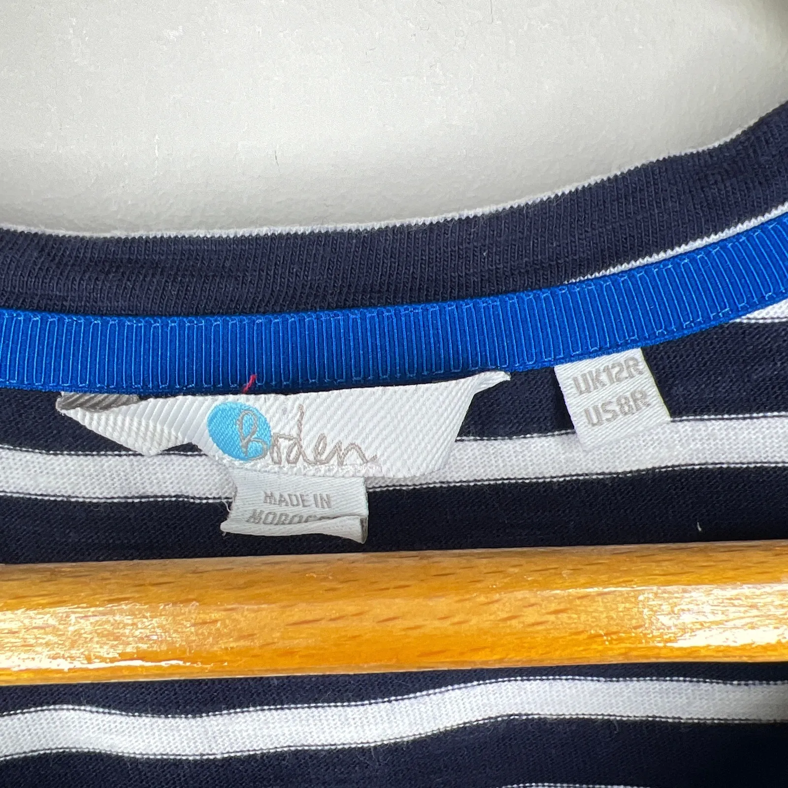 Boden Emily‎ Jersey Ruffle Cotton Dress Size 8 Navy White Striped Blue - Image 3