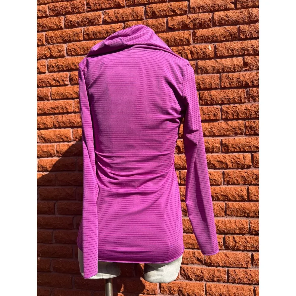 Prana perry pink and purple stripe hooded pullover top long sleeve women's small - Image 2