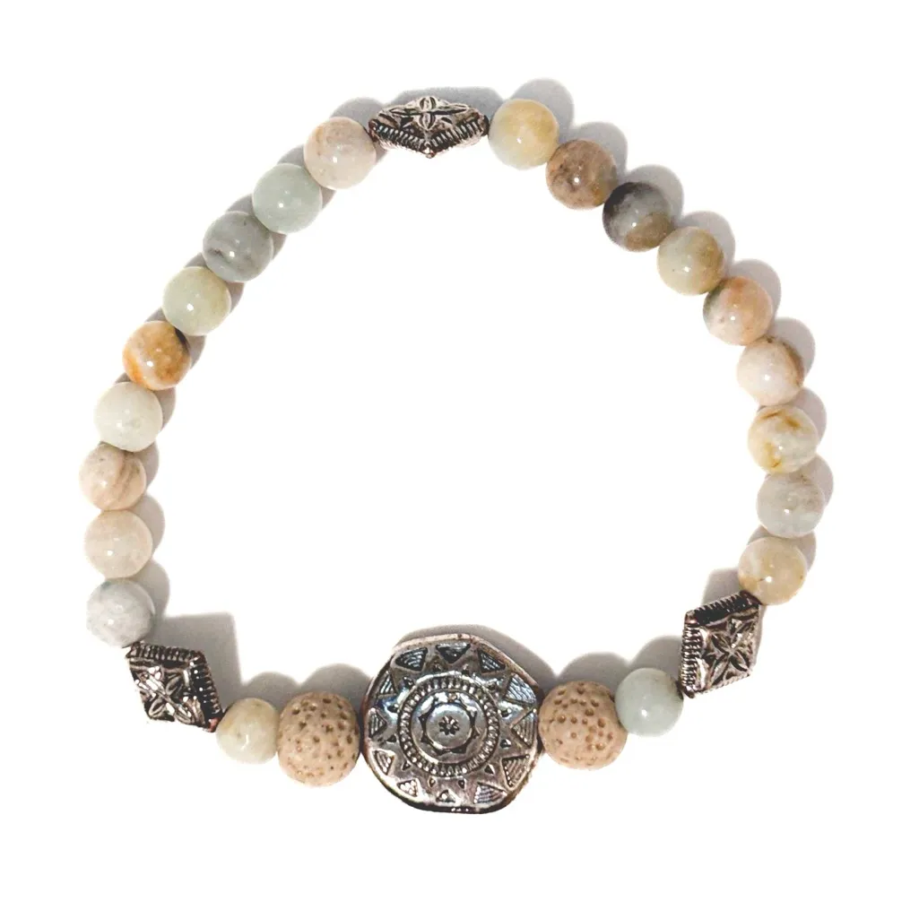 The Sak NEW - Amazonite, Lava & Silver Beaded Boho Chic Stretch Elastic Bracelet - Image 2