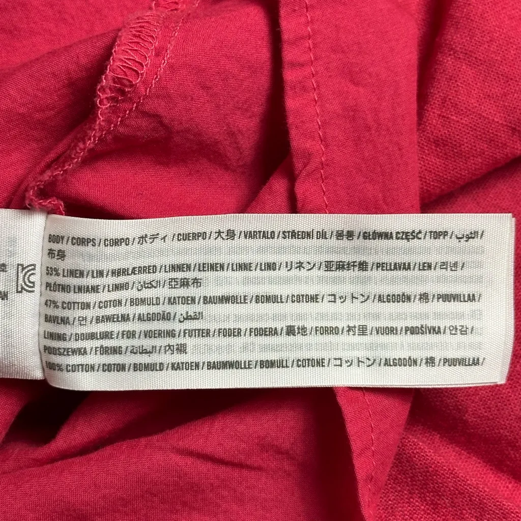 Abercrombie & Fitch Linen Blend Babydoll Dress in Pink Puff Sleeves Size XL - Image 9