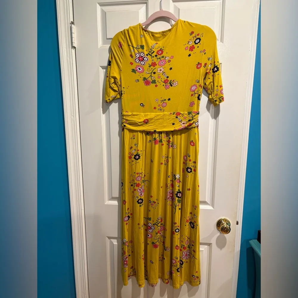 Boden soft jersey yellow midi dress 10P short sleeve - Image 3