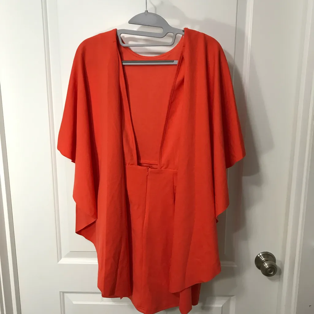 Orange Cape Sleeve Polyester Spandex Small Dress - Image 2
