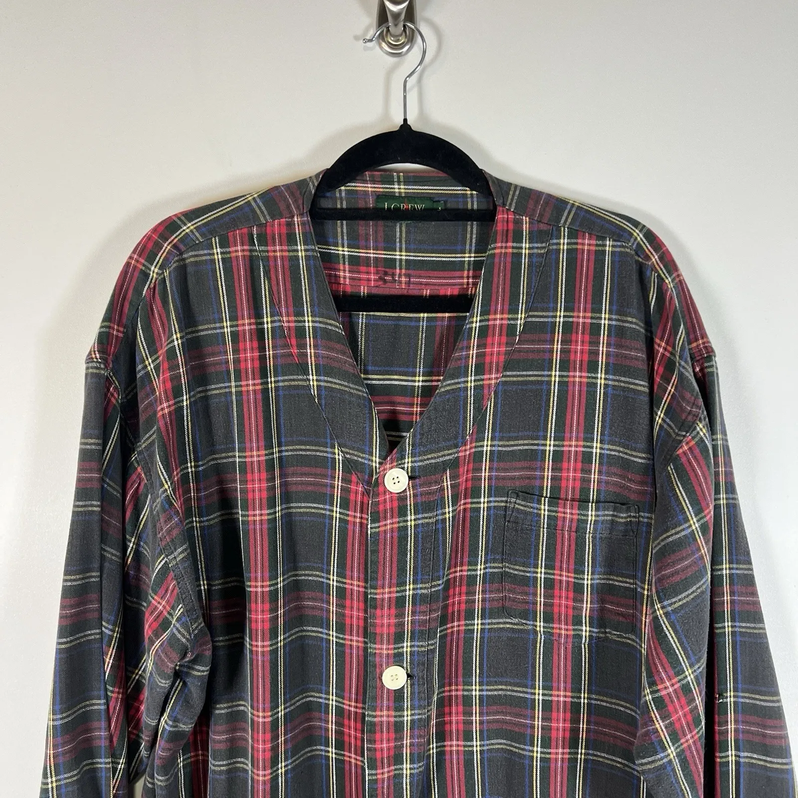 J.crew Oarsman Button Up Long Pajama Top Vintage Plaid‎ Red Green Large - Image 2