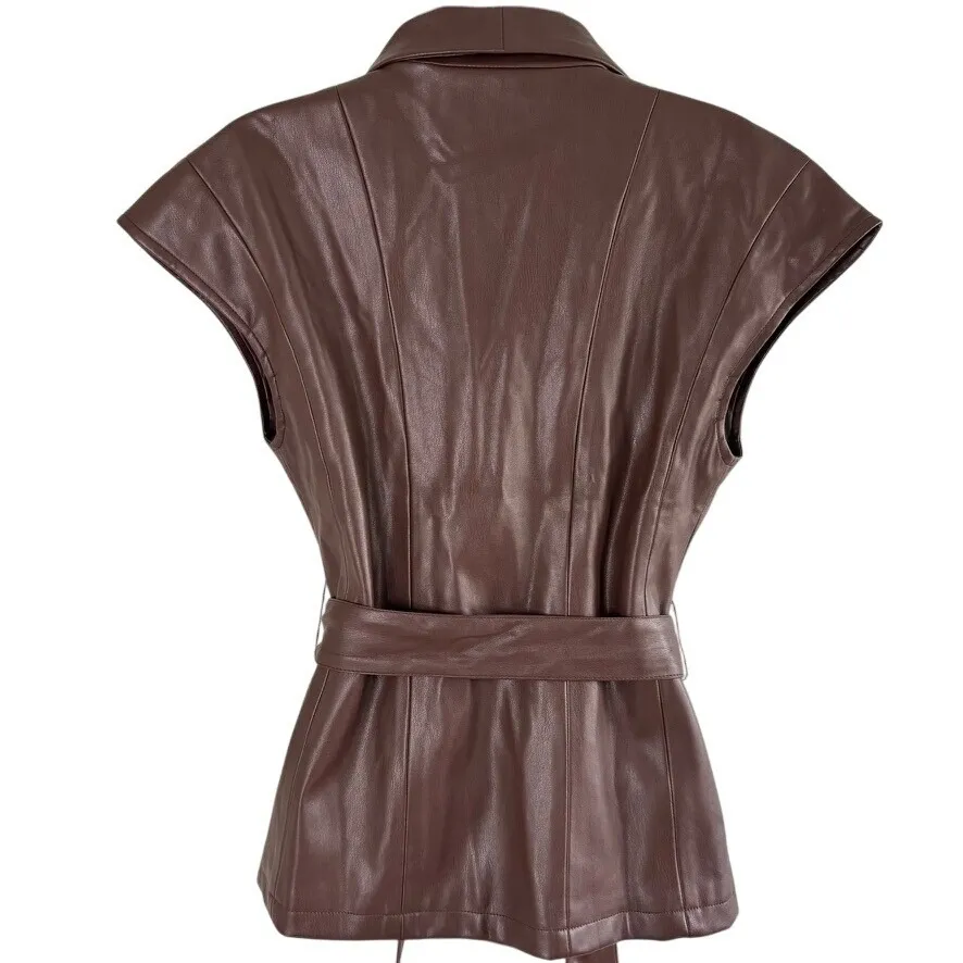 Jason Wu Faux Leather Double Breasted Vest Sz XS Brown Vegan Chic Sophisticated - Image 3