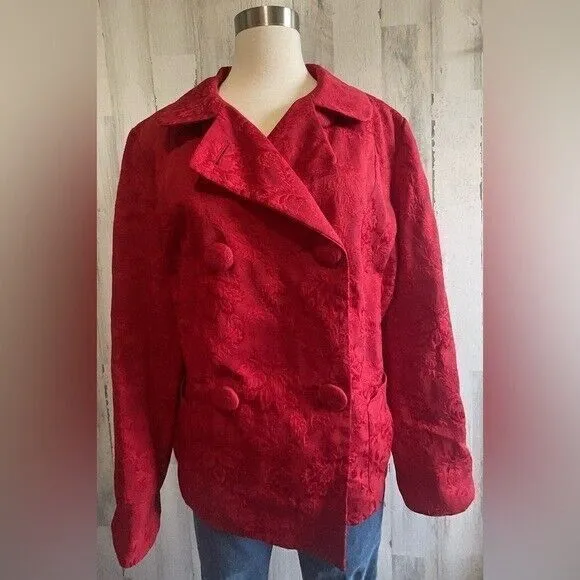 Vintage Talbots blazer tapestry cherry scarlet red 2X woman Double Breasted‎ - Image 10
