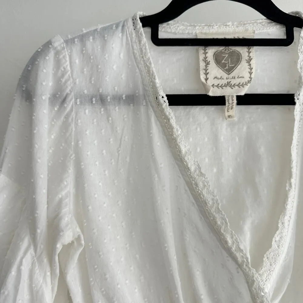 Z&L Cotton Ruffle Smocked Top One Size White Feminine Crop Flounce Love Fancy Size M - Image 5