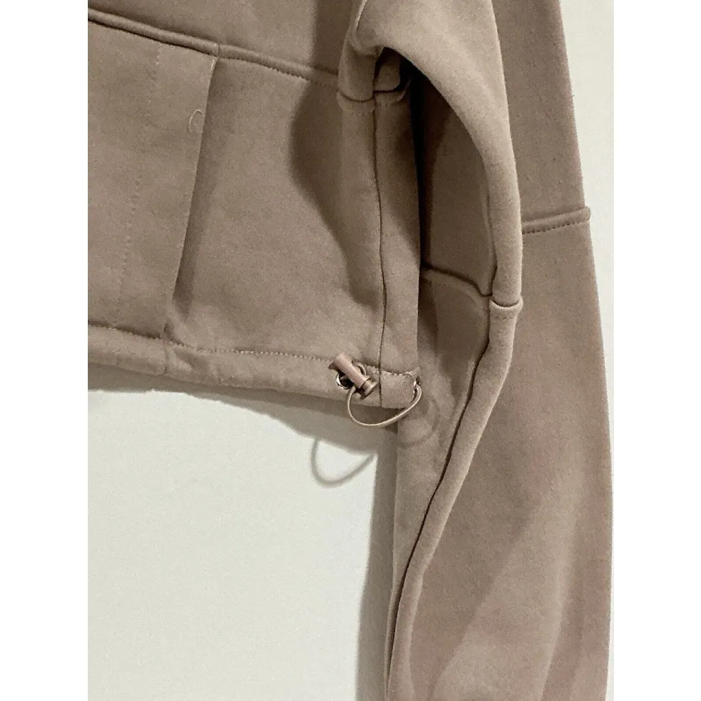 Woman’s No Comment Fleece Mauve Small Mock Neck Drawstring Short Sweatshirt - Image 4