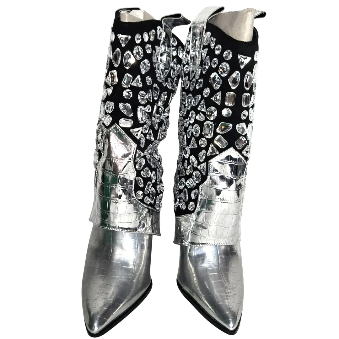 Lauren Lorraine Hana Metallic Silver Jewel Stiletto Heel Cowboy Boots NIB Sz 7.5 - Image 3