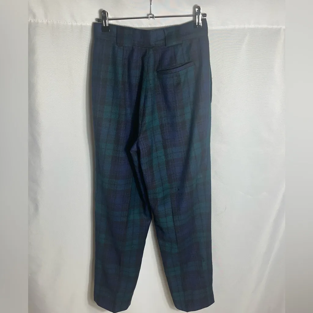 Vintage Giorgio Sant’Angelo Women’s Wool Plaid Trousers Size 4 Made in Bulgaria Blue - Image 5