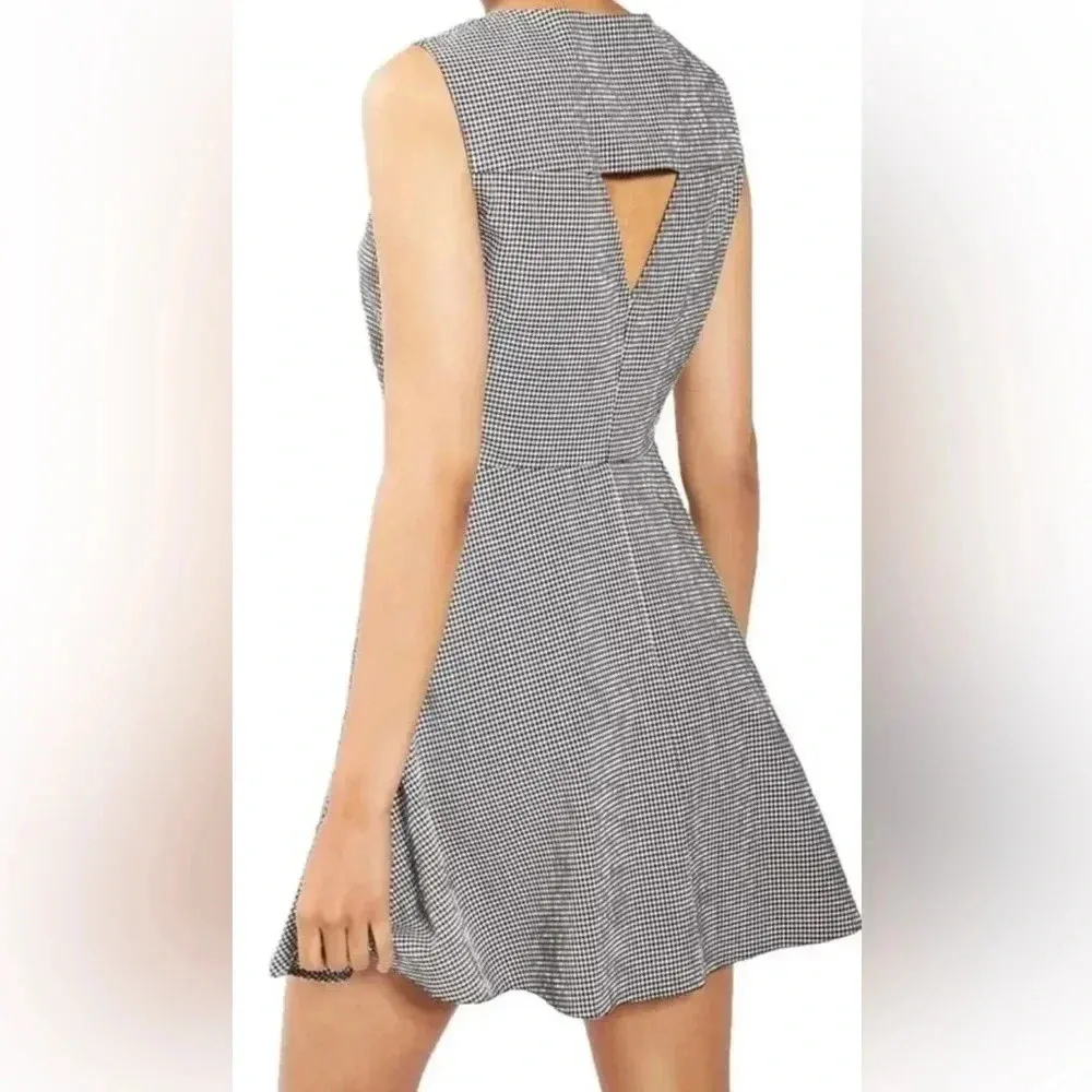 Topshop Black White Gingham Seersucker Sleeveless Skater Dress Size 8 Rockabilly - Image 5