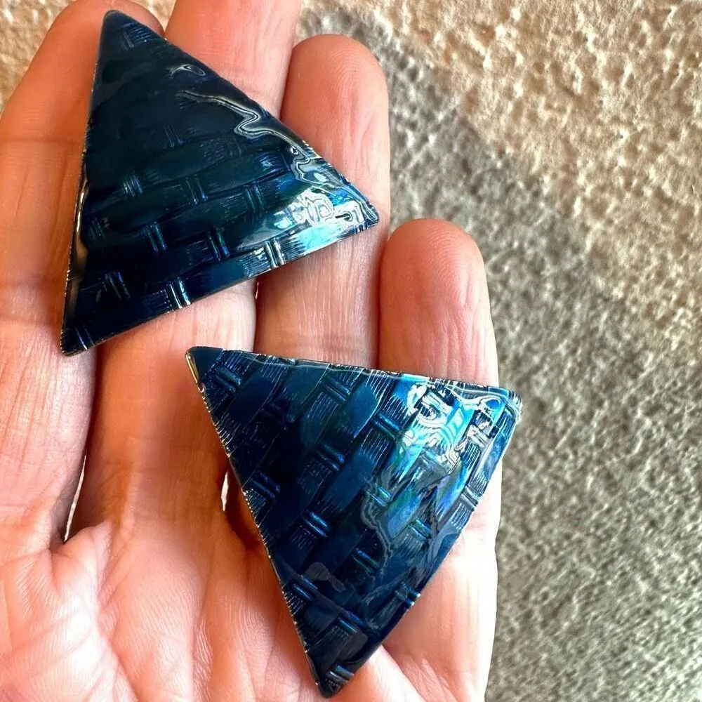 Blue triangle post earrings - Image 2