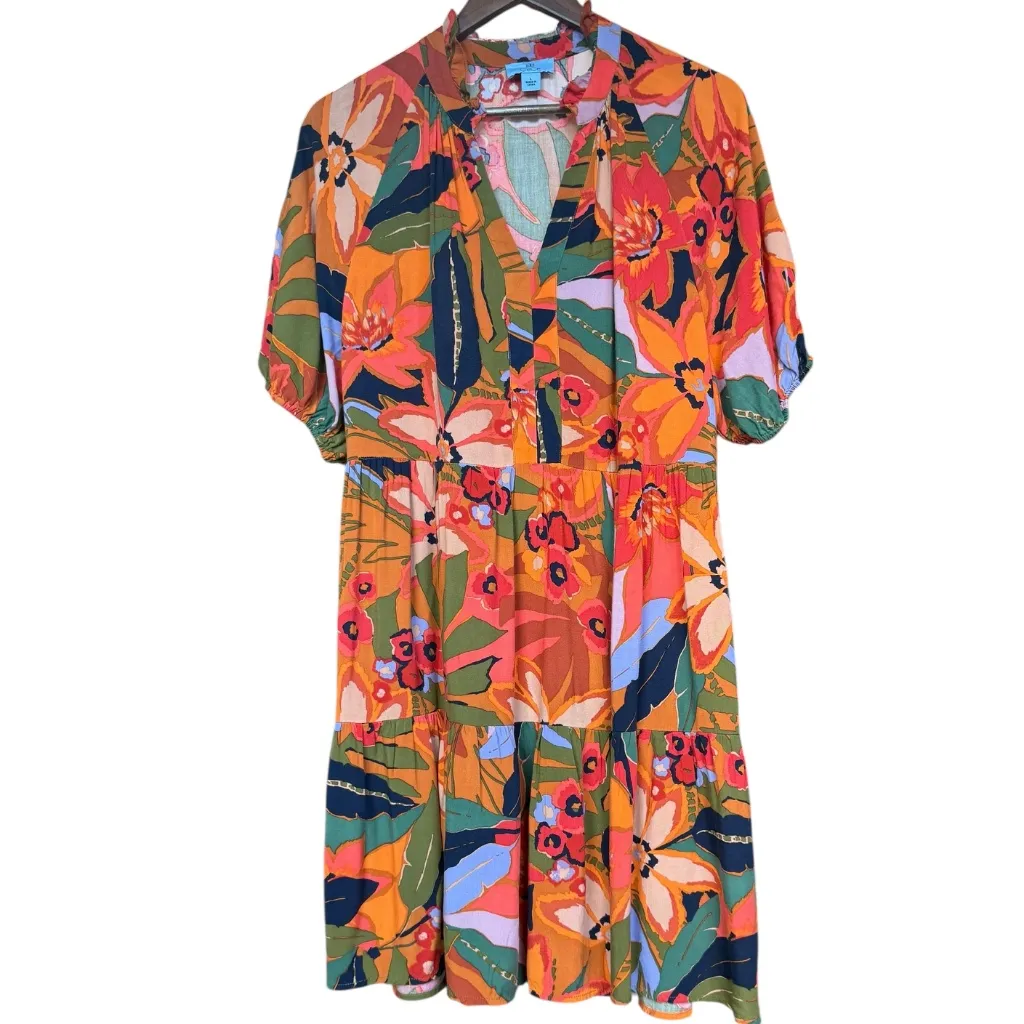 CeCe Orange Floral‎ Short-Sleeve Babydoll Dress Sz L - Image 4