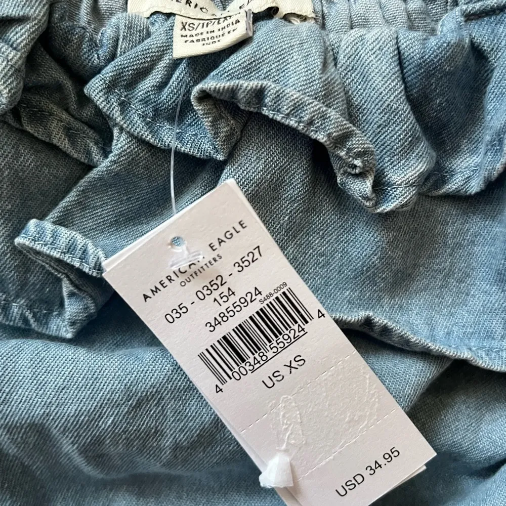 NWT AE Denim Cropped Ruffled Top Sz XS - Image 5