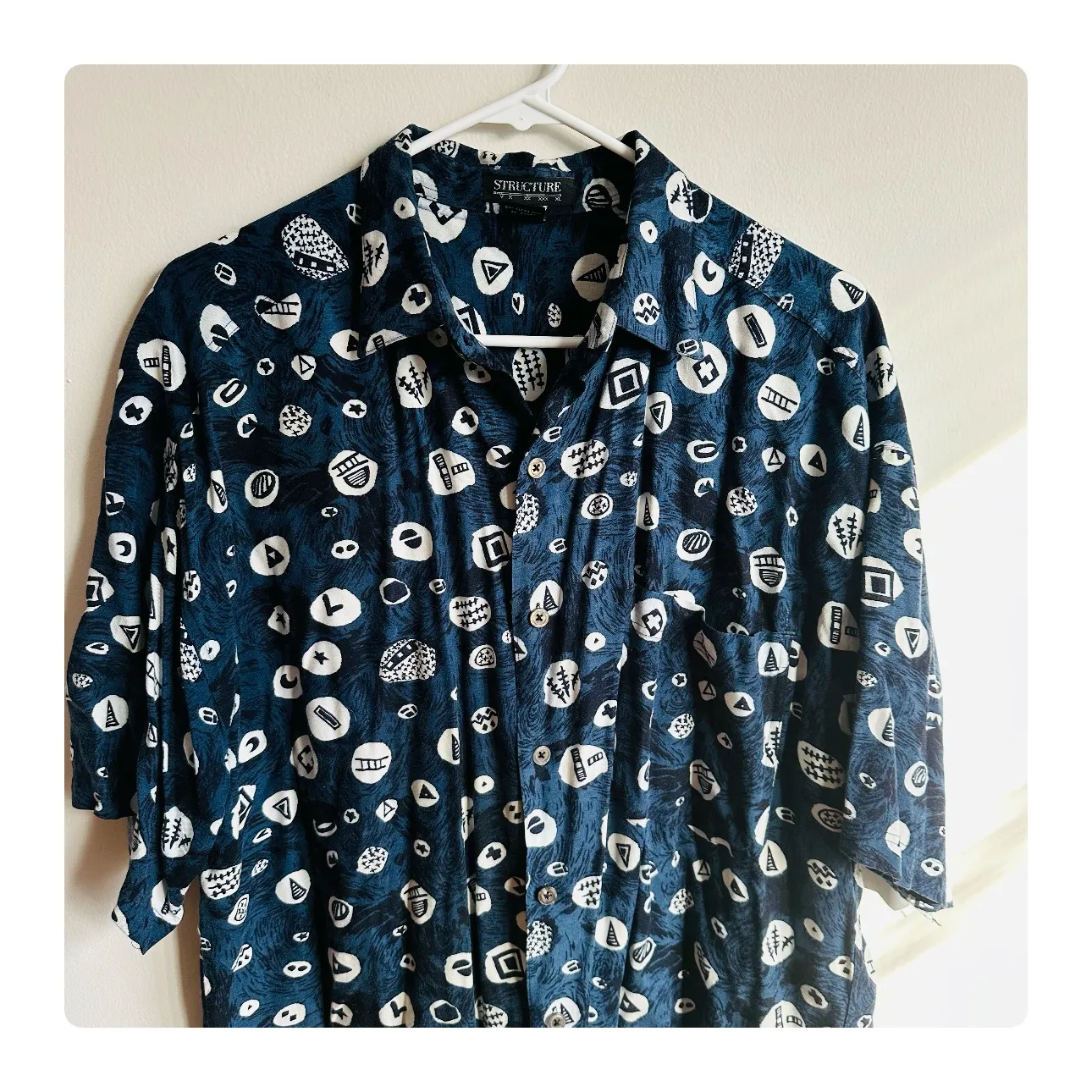 Structure ★ Vintage 90’s  Pattern Casual Button Down - Blue/White ★ - Image 3
