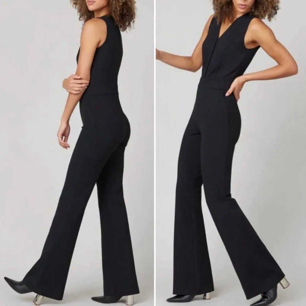 NWT Spanx Perfect Sleeveless Jumpsuit Black Medium Ponte Flare Leg Core Shaping - Image 2