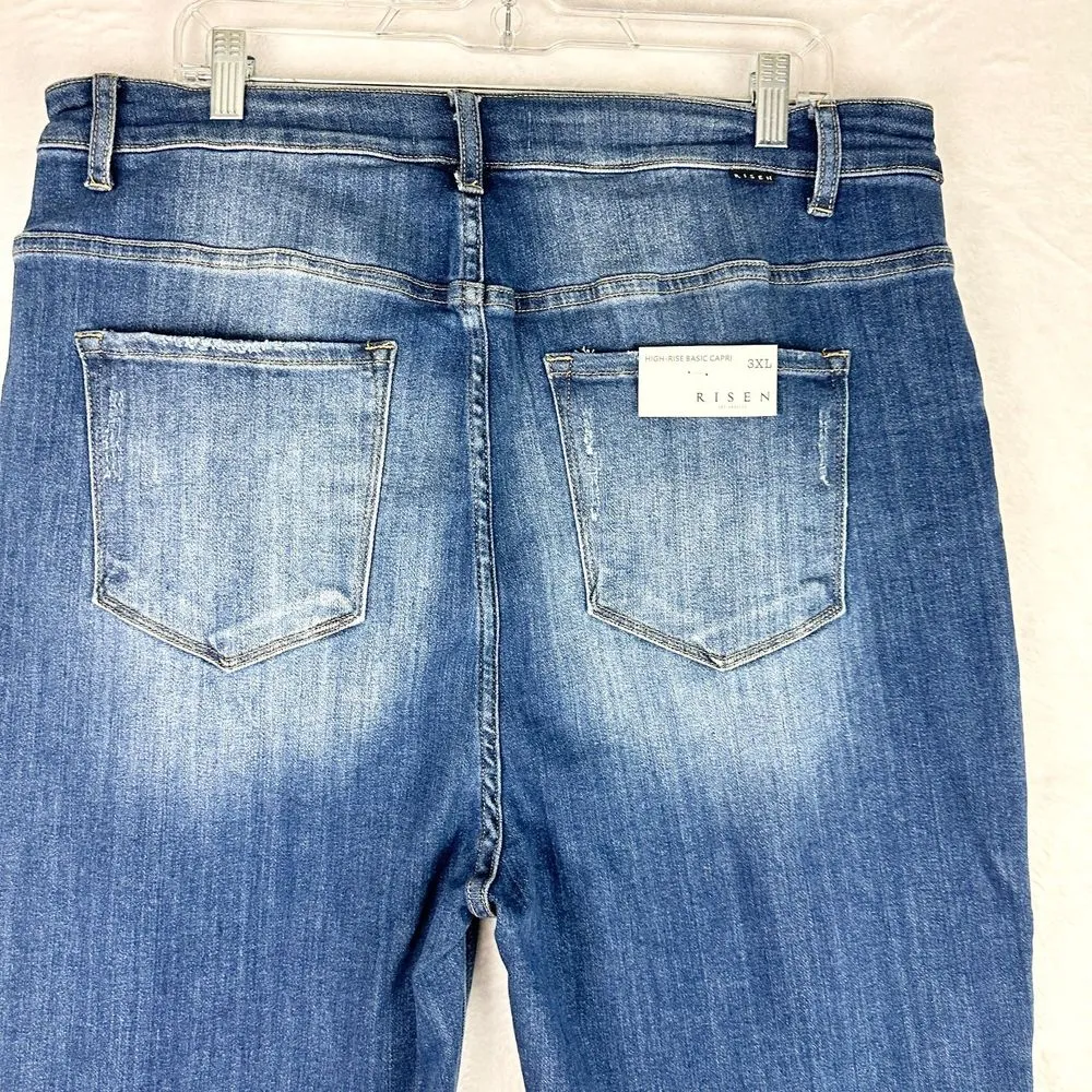 Risen High Rise Basic Capri Jeans Size 3XL NWT Dark Stretch Distressd Hem - Image 8