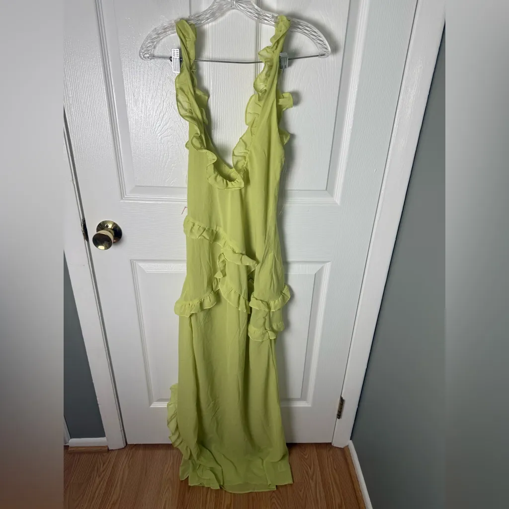 House of CB Pixie Lime Ruffle Maxi Dress L - Image 6