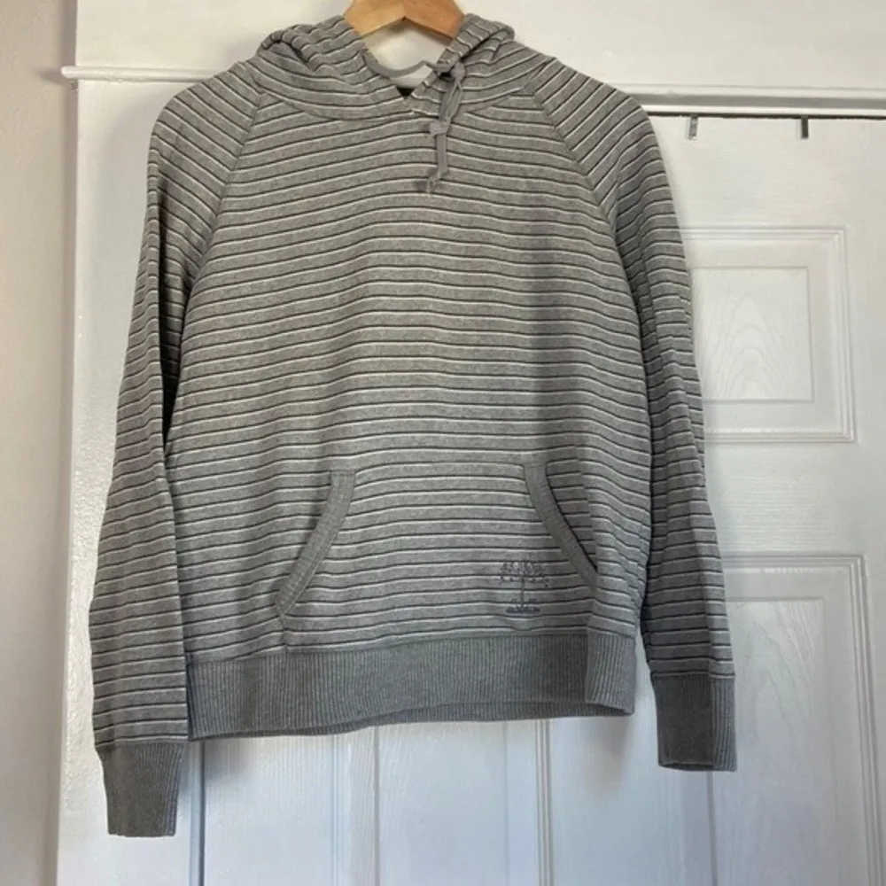 Striped grey pullover hoodie hooded cropped size large - Image 2