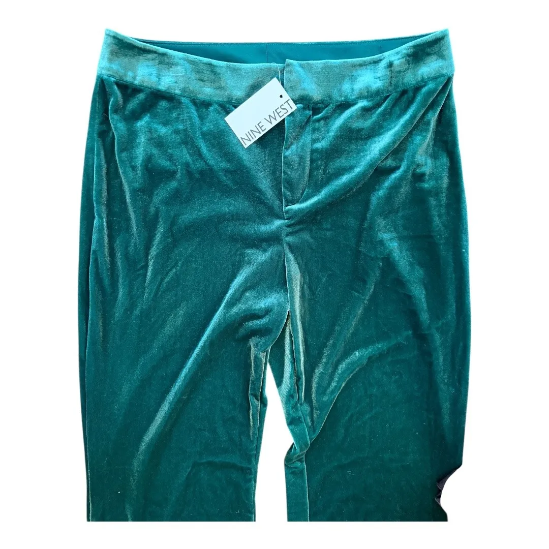 Nine West Womens Velvet Wide Leg Pants Emerald Green Size L NWT - Image 6