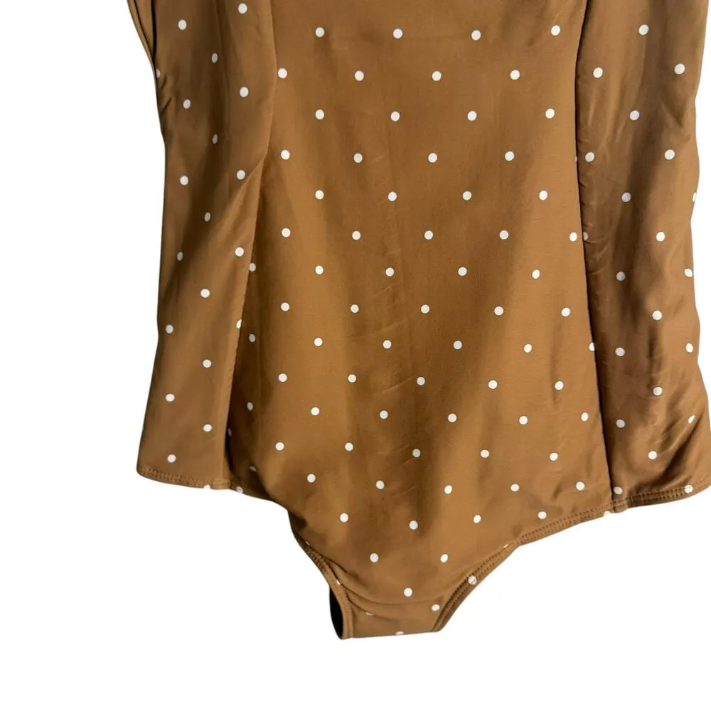 WeWoreWhat Vintage Low Leg Micro Polka Dot One Piece Swimsuit Biscotti Tan Sz M - Image 7