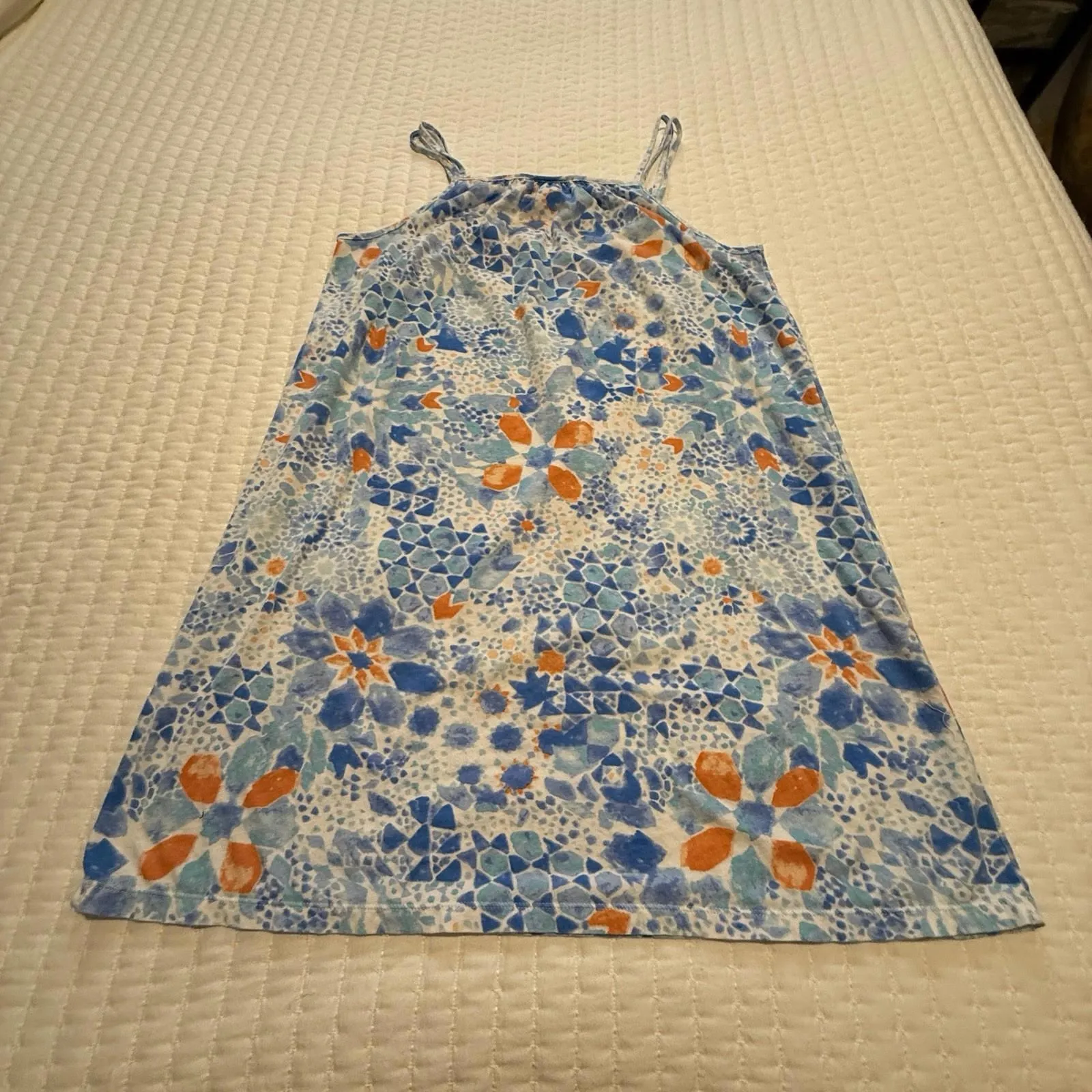 Lauren Ralph Lauren Nightie Slip Short Nightgown Sz M Medium Blue Geo Floral - Image 9