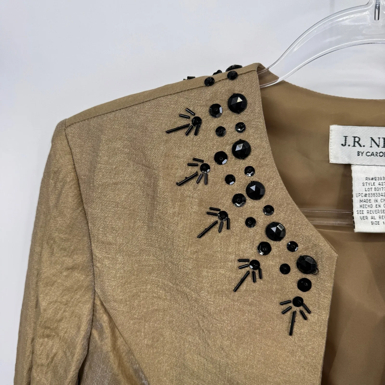 Vintage‎ J.R. Nites by Carol Lin Beaded Bronze Metallic Evening Party Jacket 12 Tan - Image 6