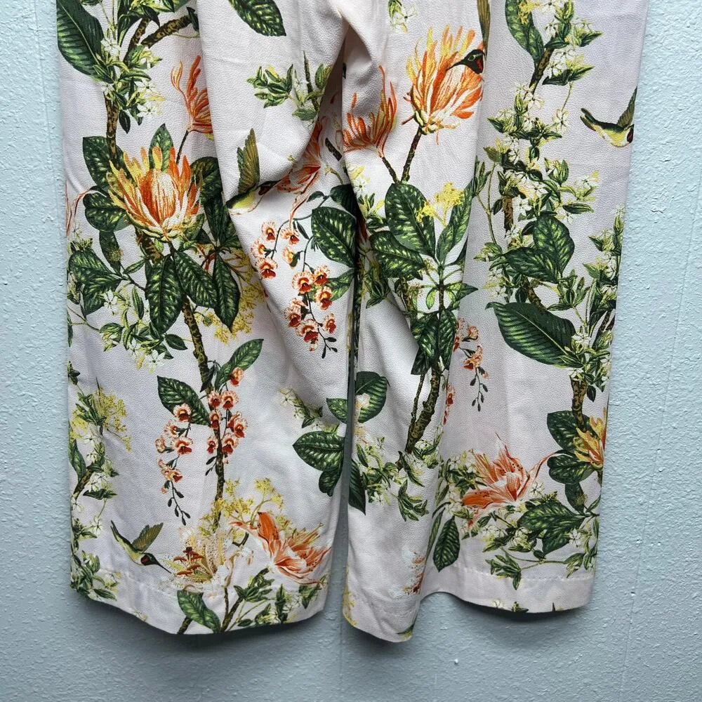 H&M Womens Floral Tropical Bohemian Beach Garden High Rise Cropped Pants Size 10 - Image 11