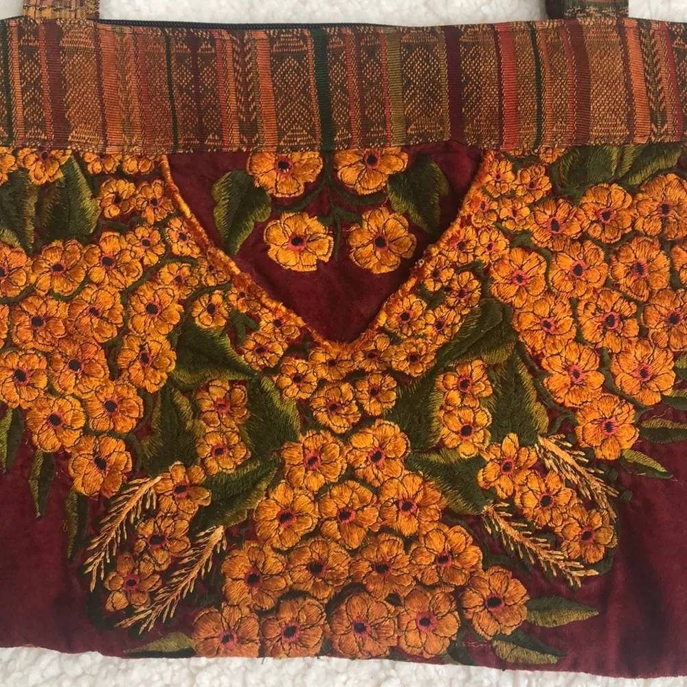 Boho Embroidered Tapestry Cottagecore Western Festival Retro Purse Tote Zip Bag Gold - Image 3